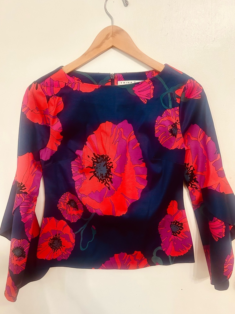 Trina Turk Navy Top with Red and Pink Floral Print